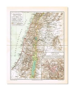 PALESTINE LEBANON SYRIA ISRAEL Jaffa Jerusalem 1909 ORIGINAL map Judea יְהוּדָה - Picture 1 of 17