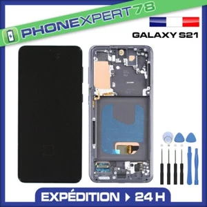 ECRAN OLED VITRE SUR CHASSIS POUR SAMSUNG GALAXY S21 5G G991B NOIR GRIS + OUTILS - Photo 1 sur 2