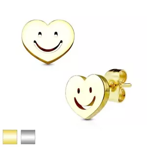 Par de pernos de acero inoxidable MJ-SE2413 corazón con sonrisa 316L - Imagen 1 de 5