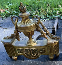 french chenets dore bronze urns Exquisite Louis XVI Swag Flame 19th Cent Andiron
