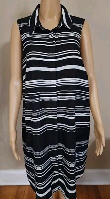 Spense женщина рубашка платье размер 14 Вт черный белая полоса без рукавов карманы воротник - Изображение 1 из 4