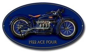 1922 ACE FOUR MACHINE CUT OVAL METAL SIGN.16" X 9".VINTAGE AMERICAN MOTORCYCLES. - Picture 1 of 1
