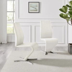 (x2) WILLOW 'Z' Faux Leather Silver Chrome Black/White/Grey/Yellow Dining Chairs - Picture 1 of 36