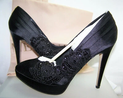 MENBUR черный атлас и украшенный кружевной насос 5 «высокий каблук + платформа размер 39 новый! - Изображение 1 из 4