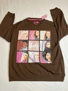Women's Barbie Squares Graphic Soft Sweatshirt Brown Size Medium Sweater - Picture 1 of 6