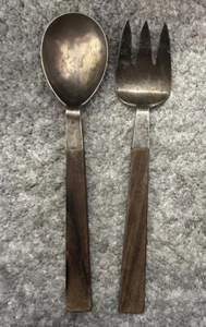 Vintage Adra Hand Worked Hand Hammered Sterling Fork & Spoon Wood Handle READ - Picture 1 of 8