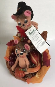 VTG NEW Annalee 10” Thanksgiving Cornucopia Centerpiece Pilgrim Mouse TAGS - Picture 1 of 11