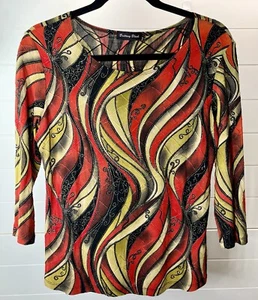 Brittany Black Womens 70s Style Disco Rave Metallic Abstract Print Top - Picture 1 of 8