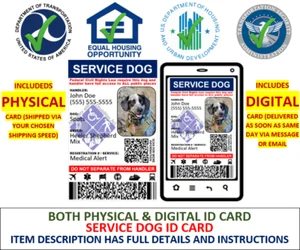 ADA SERVICE DOG ID CARD PLASTIC SINGLE SIDED - PHYSICAL & DIGITAL CARD - Picture 1 of 2