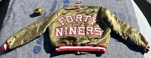Vintage 90s 49ers forty niners Chalk Line Gold satin jacket SEWN LETTERING - Picture 1 of 24