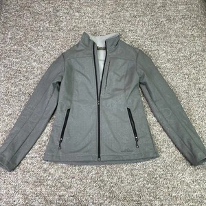 Eddie Bauer Jacke Damen klein grau Blumen Softshell durchgehender Reißverschluss Taschen tailliert - Bild 1 von 16