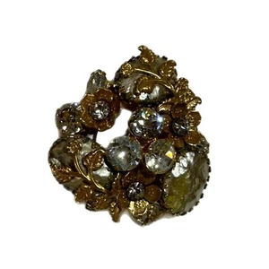 Regency Jewels Gold Tone Baroque Pearl Glass Rhinestone Flower Brooch Vintage - Picture 1 of 7