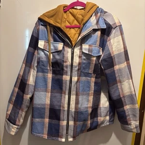 Red Head Brand Quilted Flannel Jacket Built In Hoodie Mens Large 46” X 26” - Picture 1 of 5
