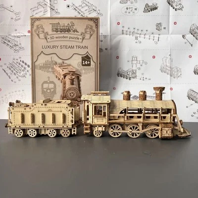 MECHANICAL 3D PUZZLE 3D Holzpuzzle Modelleisenbahn 282 Teile Dampfeisenbahn Lok Puzzle