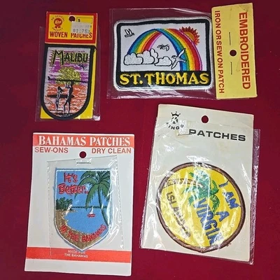 4 Vintage Assorted  Embroidered Sew Iron On Patches Bahamas Malibu St Thomas - Image 1 of 4