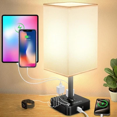 Bedside Lamp- Touch Control Table Lamp with USB C+A Charging Ports & AC Outlets - Image 1 of 4