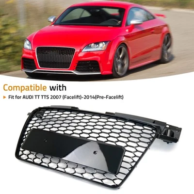 Honeycomb Front Mesh Bumper Hood Grille For 2007-2014 Audi TT TTS MK2 Gloss Blk — 第 1/4 张图片