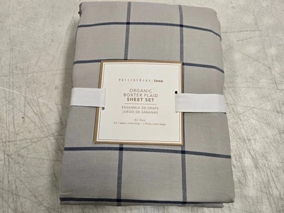Pottery Barn Teen Organic Boxter Plaid Sheet Set, XL Twin, Gray/Blue - Image 1 of 2