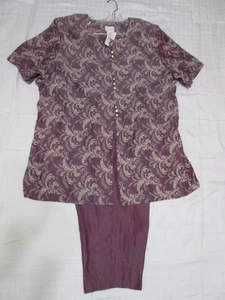 Ivy Rose Plum Color Patterned Blouse w Matching Pull on Slacks, Size 24W, NWT - Picture 1 of 13