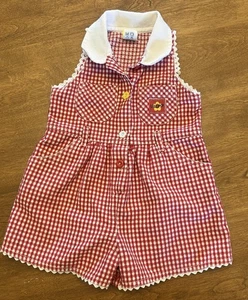 Vtg Girls Sz 2t Romper Lollipop White Red gingham Cute Buttons Peter Pan Collar - Picture 1 of 13