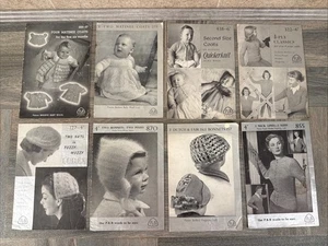 X8 Vintage 50s 60s Patons / P&B Wool Baby & Toddler Ladies Hats Knitting Pattern - Picture 1 of 16