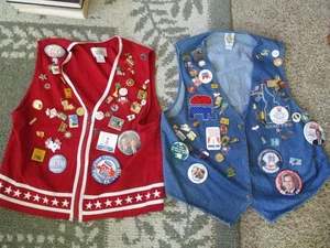 Lot of 2 Medium Republican Campaign Vests With 100+ metal Pins - Picture 1 of 10
