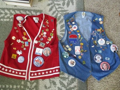 Lot of 2 Medium Republican Campaign Vests With 100+ metal Pins - Image 1 of 4