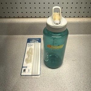 32oz Teal Blue Nalgene Water Bottle W/ Cambelbak Sip Kid + Extra Valves & Straws - Picture 1 of 6