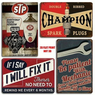 Juego de 4 PIEZAS Vintage Retro Mecánico Metal Letreros Coche Garaje Decoración Auto Tienda/Hombre Cueva Foto 1 de 4
