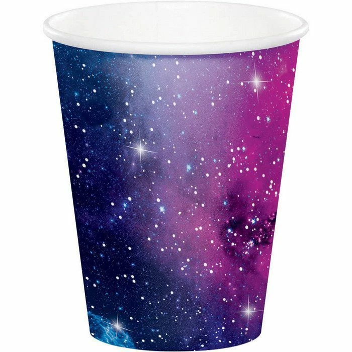 Galaxy Space Party Supplies Paper Cups 8 Pack Blue Purple Stars - Image 1 of 1
