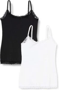 Iris & Lilly Women's Cotton Lace Camisole, Pack of 2, Black/White, Size 18 - Picture 1 of 6