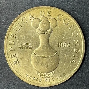 MONETA COLOMBIA 1982 20 PESOS POPOLORO QUMBAYA GOLD MUSEUM MUSEO ORO moneta estera - Foto 1 di 2