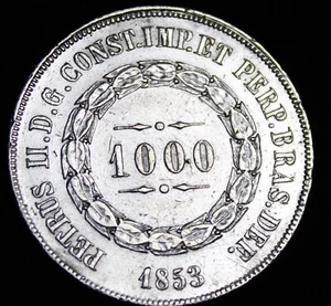 Brazil  1853  1000 Reis Silver    249-486 - Picture 1 of 4