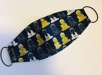100% Cotton Organic Blue Buddha Japanese Fabric Print Face Mask Made In SF - Image 1 of 3