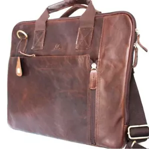 Borsa a tracolla in vera pelle naturale borsa donna uomo laptop marrone nuova - Foto 1 di 6