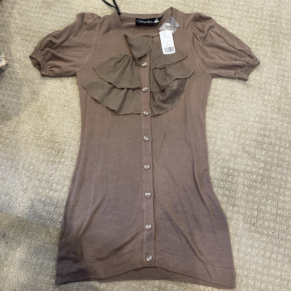 NWT Twelve By Twelve Sweater Cardigan Short Sleeve  Medium Taupe Brown  - Image 1 of 4