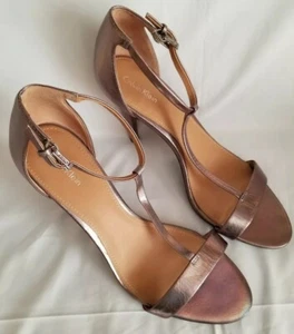 CALVIN KLEIN Nasi Pewter Leather Size10 Open-toe T-Strap Stiletto Sandal  - Picture 1 of 10
