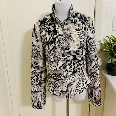 Chaqueta Carlisle NUEVA SIN ETIQUETAS Estampado Animal Cremallera Frontal Negra/Blanca con Bolsillos Talla 8 Carrera Foto 1 de 4