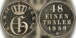 1859A German States Mecklenburg-Strelitz 1/48 Taler PCGS PR65DCAM Top Finest Gem - Picture 1 of 3