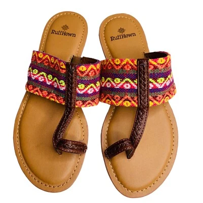 Ruff Hewn Womens 7.5 M Faux Leather Slides  Slip On Multi Color Toe Wrap - Image 1 of 4