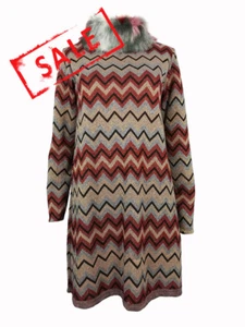 AMAVISSE UK - (RRP £25) Women Fashion Shiny Dress Long Sleeve Fur Collar Stripes - Picture 1 of 3