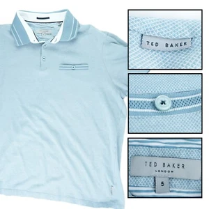Ted Baker Adult Mens Polo Shirt 5 Accent Collar Blue Short Sleeve Pocket Rugby - Picture 1 of 15