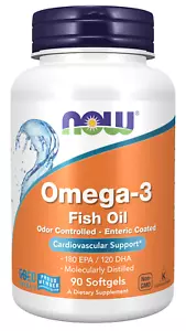 NOW FOODS Omega-3 Molecularly Distilled & Enteric Coated - 90 Softgels - 03/2026 - Picture 1 of 1