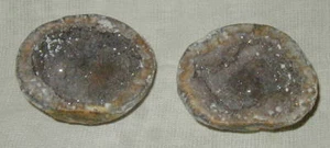 PAIR OF NATURAL CUT GEODE HALVES, QUARTZ CRYSTAL, 3 INCHES - Picture 1 of 6