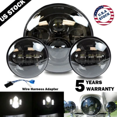 Faro proyector LED NEGRO 7" PULGADAS + luces de paso aptas para Harley Touring 3x Foto 1 de 4