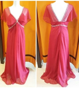 Abito vestito lungo donna sirena da cerimonia evening dress rosso fragola 50 - Picture 1 of 3