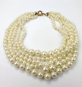J. Crew abgestufte Kunstperlen Multi Strang goldfarben Verschluss Halskette 20" - Bild 1 von 6
