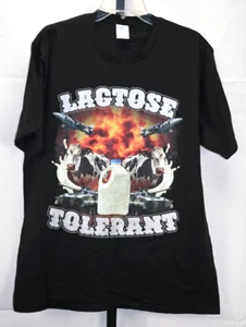 Camiseta divertida manga corta tema militar "tolerante a la lactosa" talla L nueva sin etiquetas 100 % algodón - Imagen 1 de 3