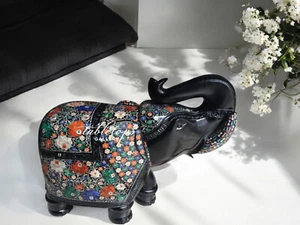 18" Decorative Black Marble Multi Stone Elephants A Statement Gift for Wedding - Picture 1 of 7
