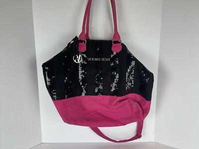 Винтажная розовая и черная сумка-тоут Victory Secret с блестками - Изображение 1 из 4